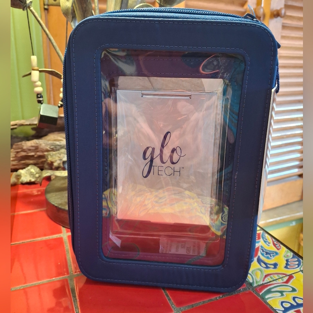 Glo Tech 3 Pc Set Cosmetic Bags Duo Clear Panels & Folding Compact Mirror NWT